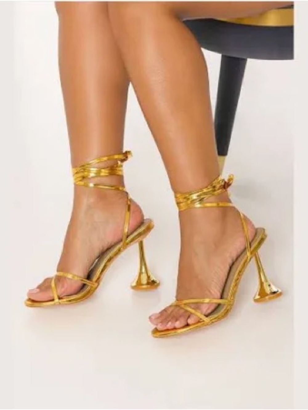 Fashion Nova Metallic Gold Wrap Stiletto Sandals